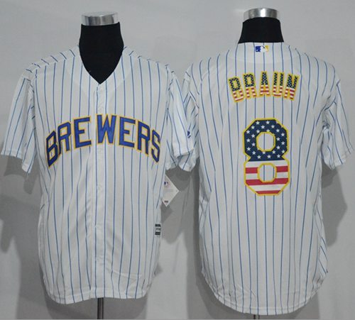 Brewers #8 Ryan Braun White(Blue Strip) USA Flag Fashion Stitched MLB Jersey - Click Image to Close